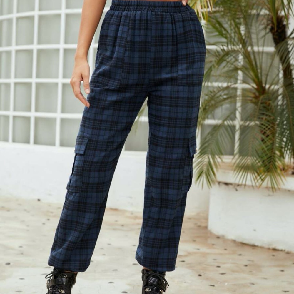S Blue Plaid Pants
